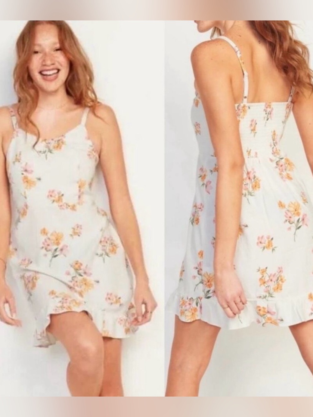 Old Navy Women's Small Cami Dress Floral Linen Blend Ruffle Hem Adjustable Strap